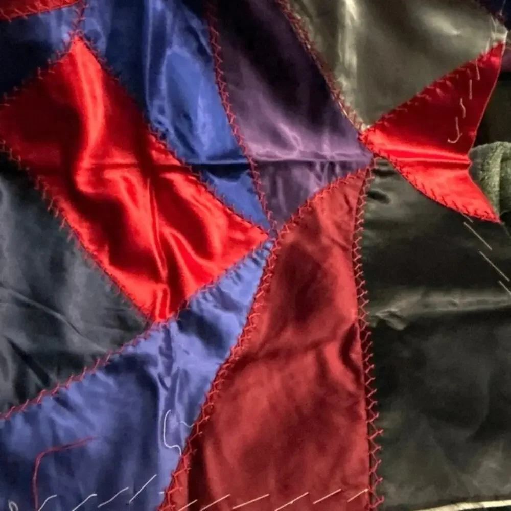 5 Swaths of Crazy Quilt Vibrant Satin Fabric c1930s/40s Individual 24x24”
